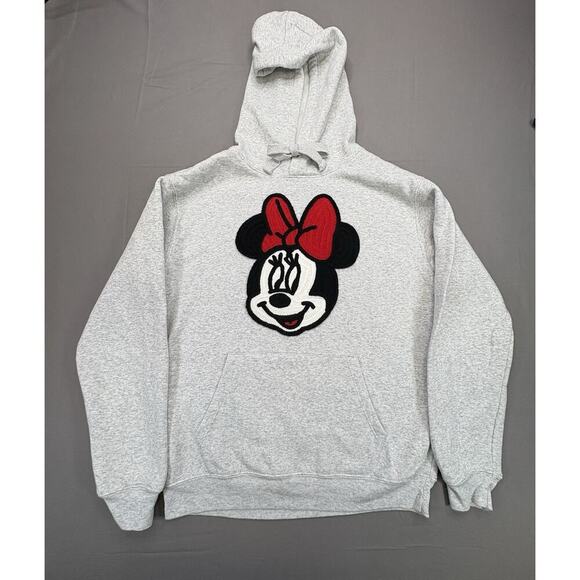 Disney Tops - Disney Minnie Mouse Heather Gray Hooded Sweatshirt Embroidered Minnie Small